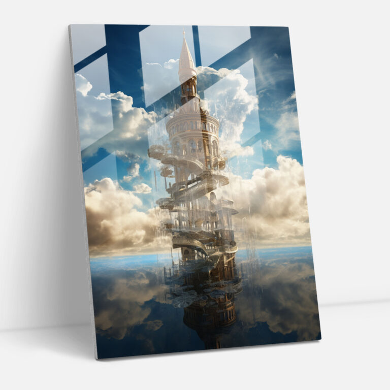 Glasbild Galata Tower Surreal - Glasbild Wanddekoration Fantasie