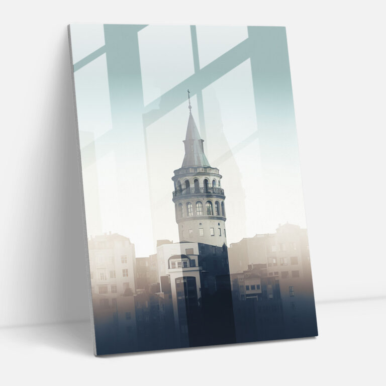 Glasbild Galata Tower Minimalistisch - Galata Tower Wanddekoration Eleganz Glas Kunst