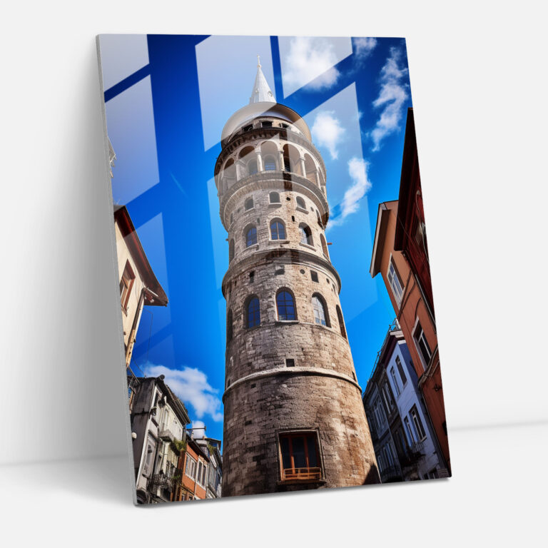 Zuhause Dekoration mit Galata Tower - Weitwinkelaufnahme klarer blauer Himmel Glasbild
