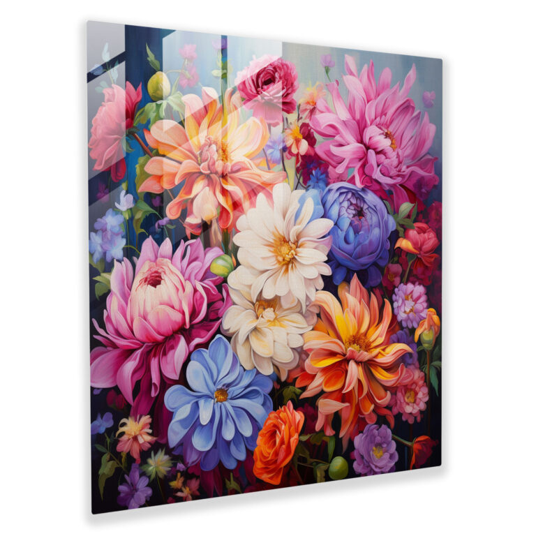 Glasbild Blütenzauber - Bezauberndes florales Wandkunstwerk