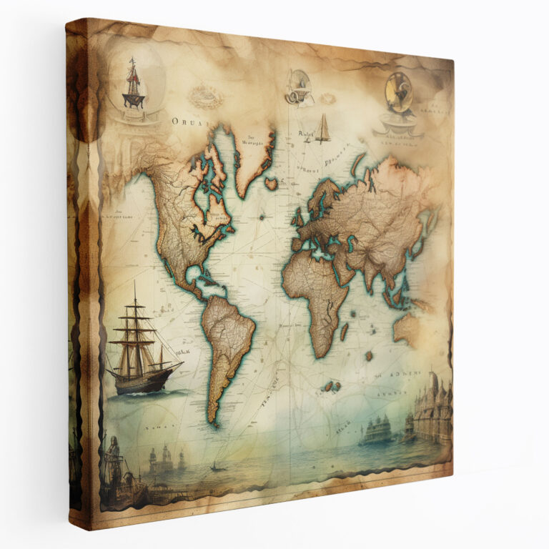 Hermes Leinwandbild - Vintage Weltkarte Wandkunst - Hermes Entdeckung Karte Wandkunst
