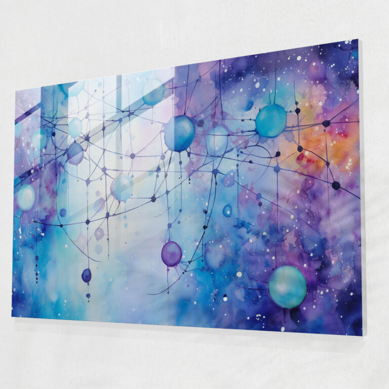 Glasbild Horoskop - Horoskop lebendige Blautöne Glaswandkunst Sternzeichen