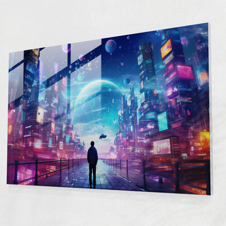 Horoskop Glasbild: Neon Kosmisch - Horoskop Glasbild Wohnkultur Futuristische Digitalkunst
