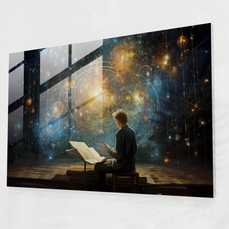 Neugieriger Astrologe Glasbild - Horoskop Astrologe Wanddekoration Glaskunst