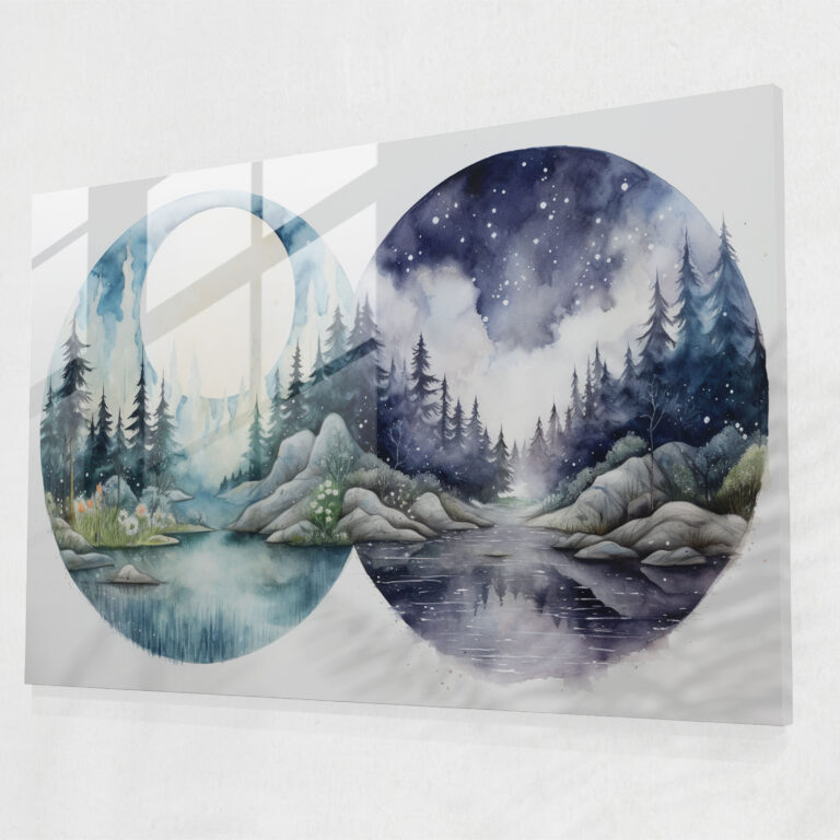 Wassermann Aquarell Landschaft Glasbild - Horoskop Wanddekoration Wohnkultur ruhige Naturszenen