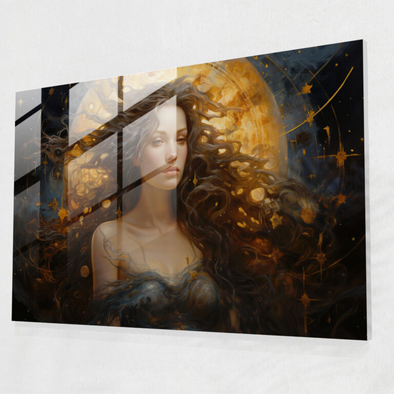 Kosmisches Horoskop Glasbild - Horoskop Moderne Kunst Reichhaltige Texturen Himmlisches Ölgemälde