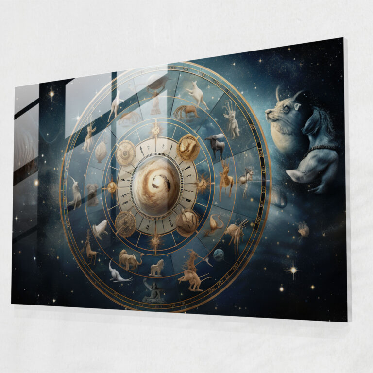 Glaswanddekoration mit Horoskop - Glaswandkunst Collage