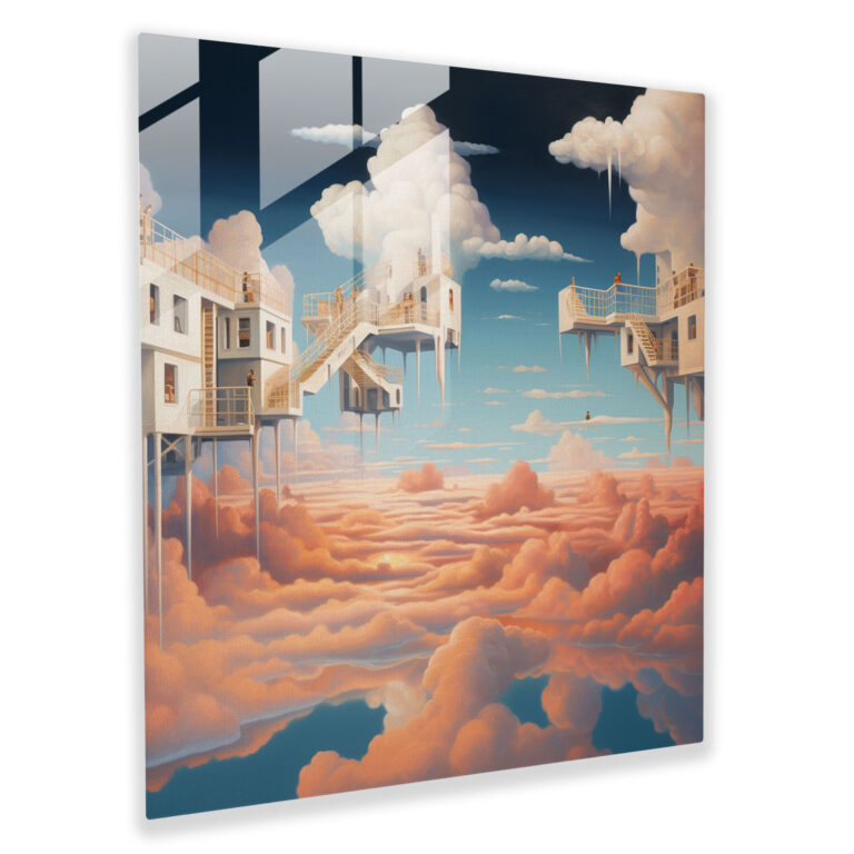 Schwimmendes Hotel Glasbild - Modernes Kunstwerk