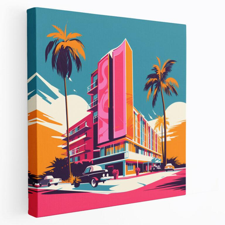 Lebhaftes Hotel-Schild Leinwandbild - Hotel Dekoration für Zuhause Wandkunst Pop-Art-Illustration
