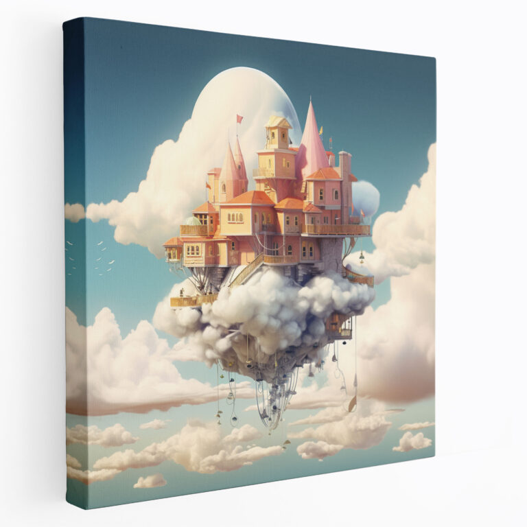 Surreales Wolkenhotel Leinwandbild - Hotel Leinwand Leinwandbild surreales Wolkenhotel Leinwandbild