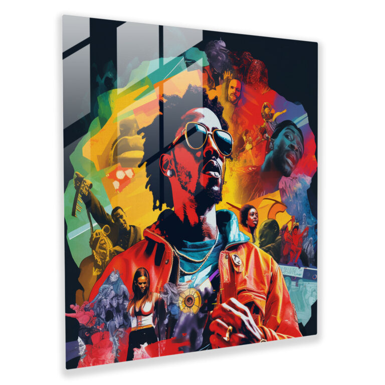Symphonie aus ikonischen Alben - Glasbild Hip-Hop Collage - Moderne Wohnkultur