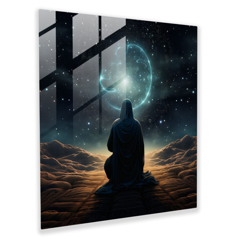 Gebet unter dem heiligen Quran Glasbild - Heiliger Quran Glasbild moderne Kunst Nachthimmel