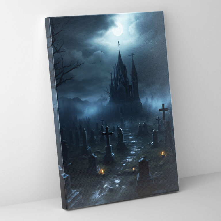 Gruseliges Mondlicht-Friedhof Leinwandbild - Horror Unheimlich Schön Dunkelheit Leinwand Wandkunst