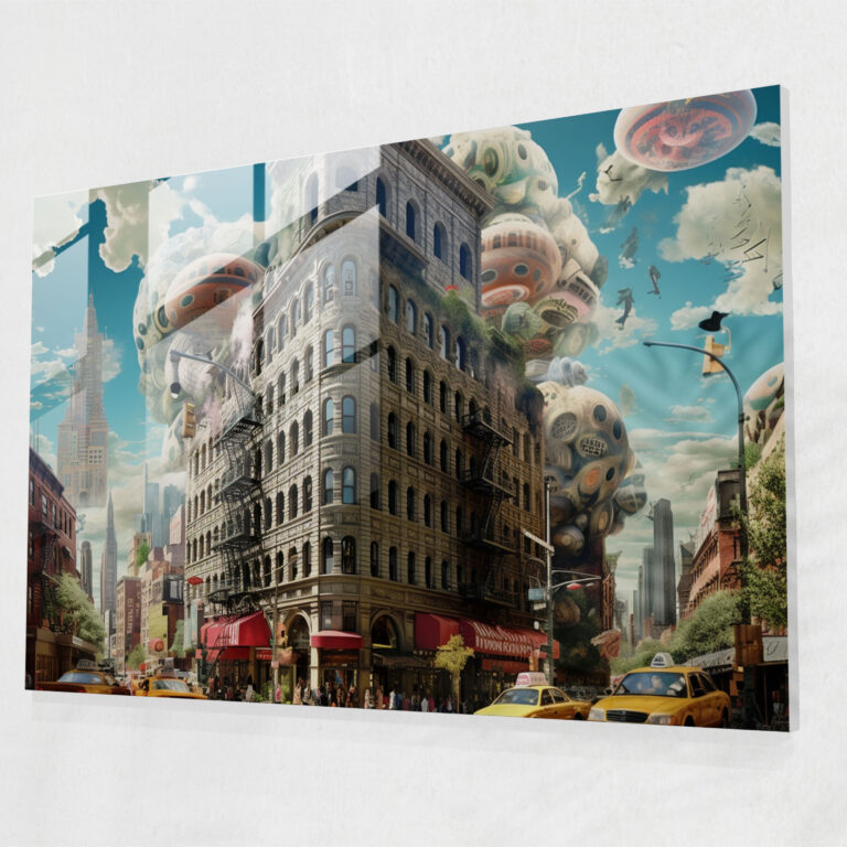 Harlem Glasbild - Surrealistische Wahrzeichen - Harlem Wohnkultur Wahrzeichen Kulturelle Bedeutung