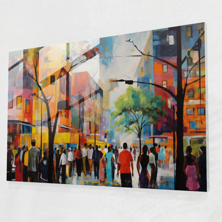 Harlem Glasbild - Moderne Kunst Lebendige Straßenszene
