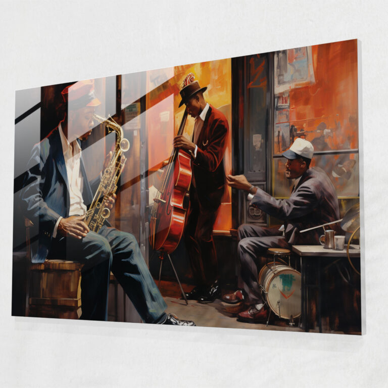 Glasbild Harlem Jazz Vintage Kunst - Wanddeko für Harlem Rauchiger Jazzklub