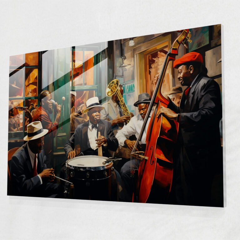 Harlem Glasbild - Jazzmusiker - Harlem Wanddekoration Glasbild Rhythmus