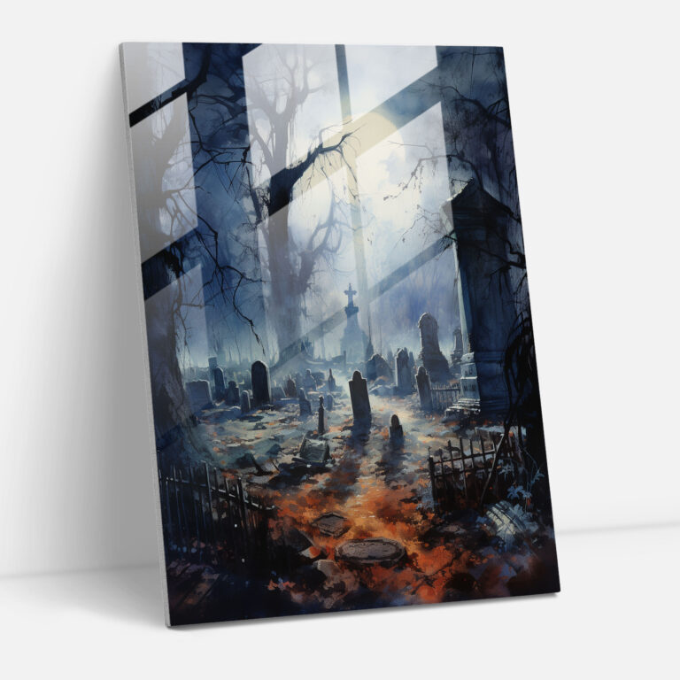 Glasbild mit gruseligem Motiv - Horror Grabsteine Glasdruck