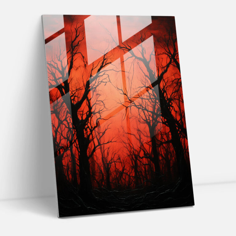 Horror Glasbild - Unheilvolle Silhouetten-Bäume - Gruseliges Glasbild