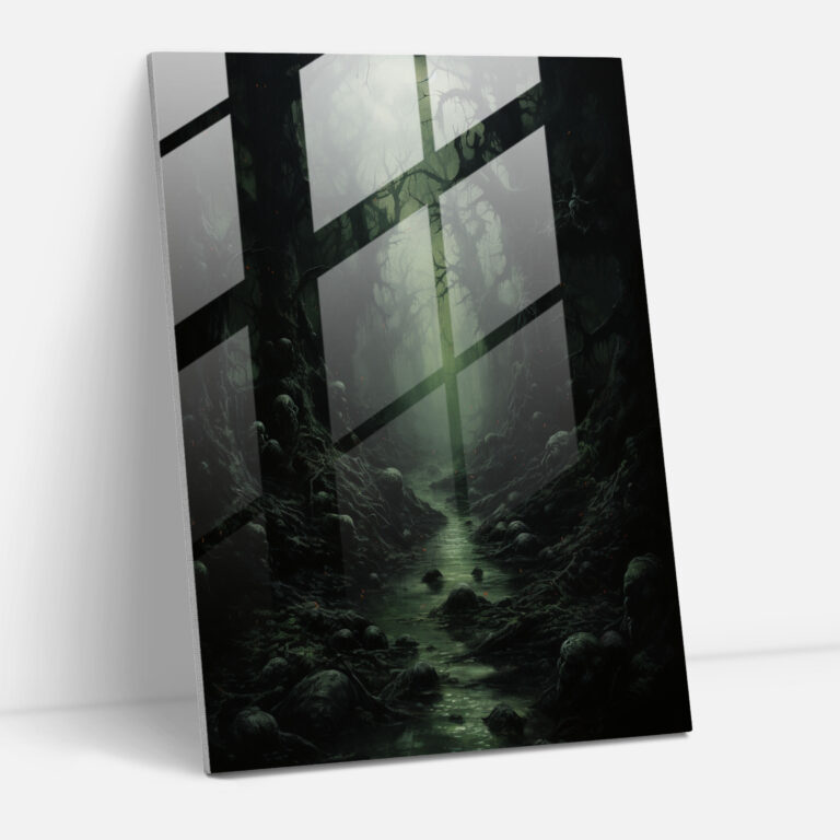 Glasbild: Dunkler Wald - Horror Glasbild Unheimlich Moderne Kunst