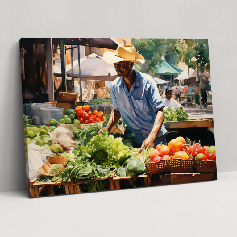 Harlem Leinwandbild: Lebendiger Markt mit frischem Obst und Gemüse hochwertige Wandkunst - Harlem Leinwandbild Harlem frisches Obst und Gemüse.