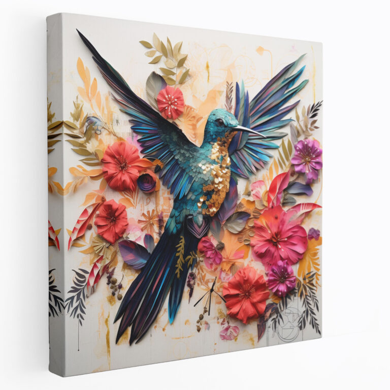 Hummingbird Leinwandbild - Kolibri Botanische Elemente Wanddeko Wandkunst