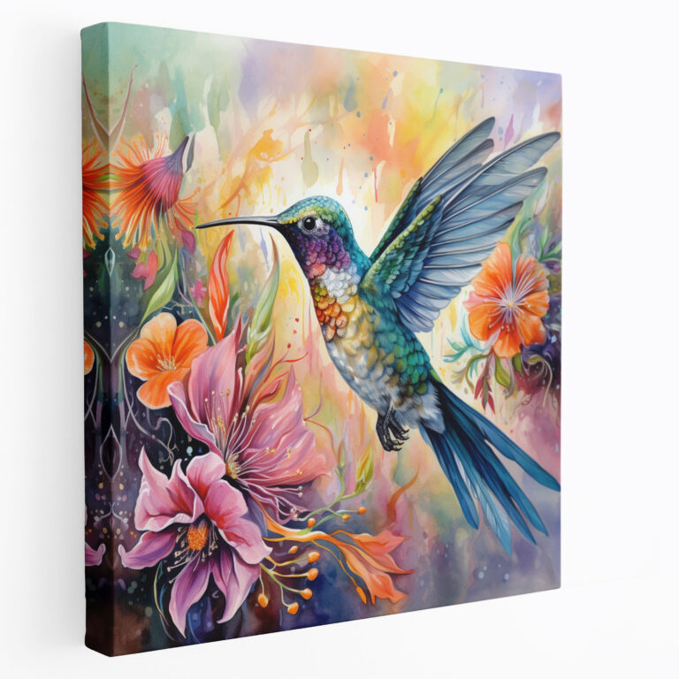 Hummingbird Aquarell Leinwandbild - Kolibri Aquarellmalerei