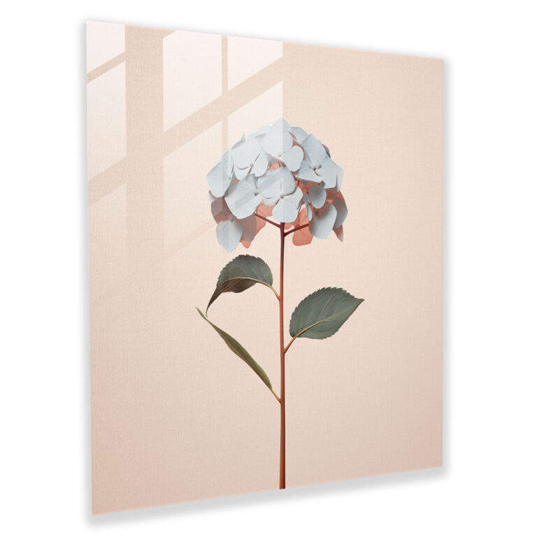 Hydrangea Glasbild im minimalistischen Stil - Hortensie Wanddekoration Glas Kunst