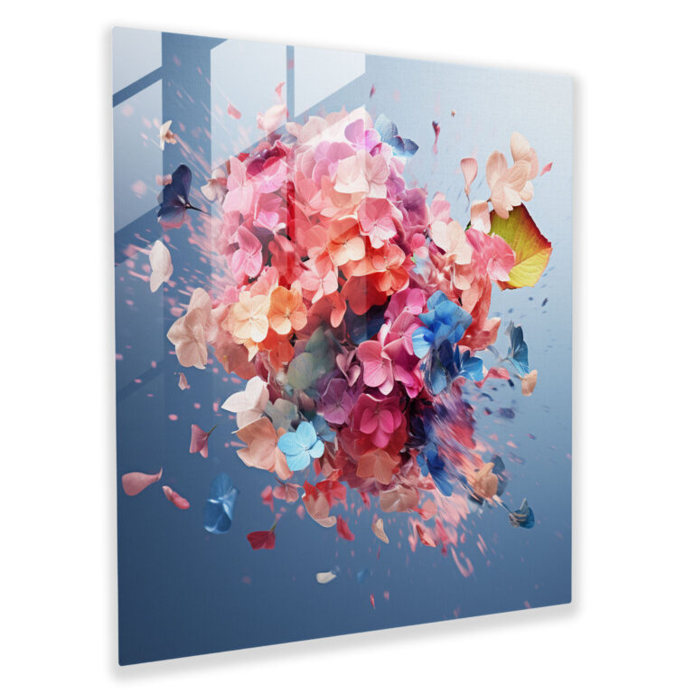 Geometrisches Fusion-Glasbild Hortensie - Zeitgemäß Natur