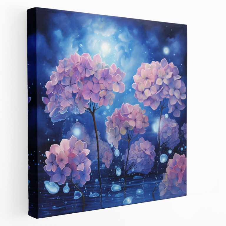 Starry Hortensien-Nacht Leinwandbild - Hortensien Wanddekoration Wohnkultur Leinwandkunst