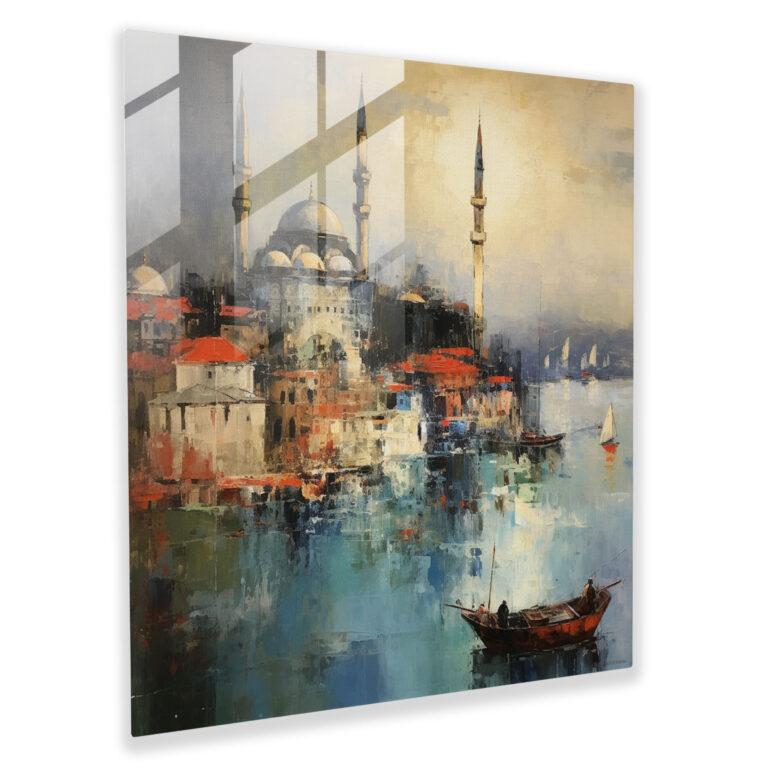 Geheimnisvolles Glasbild - Traumhafte Darstellung der Bosporus-Meerenge im expressionistischen Stil