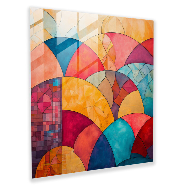 Abstraktes geometrisches Fusion Glasbild - Mixed Media Glaswandkunst zur Wohnungsdekoration