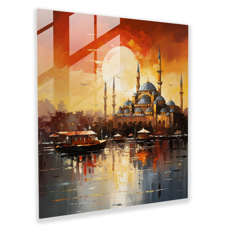 Glasbild Sonnenuntergang Silhouette - Modernes abstraktes Glas-Wandkunstwerk