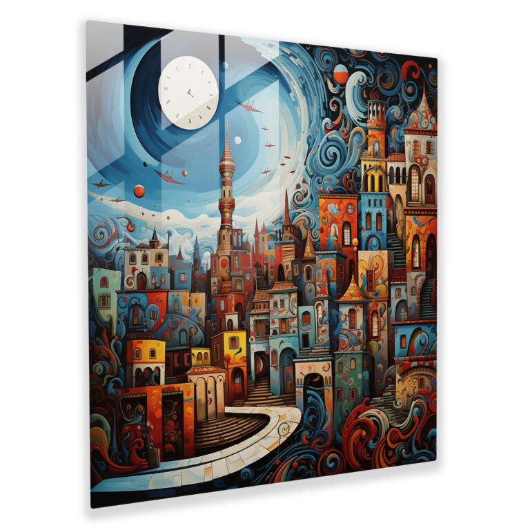 Glasbild Lebhafte Wirbel - Modernes abstraktes Glaswandkunstwerk inspiriert von Istanbul