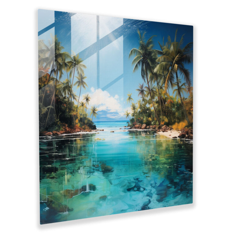 Glasbild Island Oasis - Mixed Media Kunstwerk Glaswandkunst - Wohnkultur