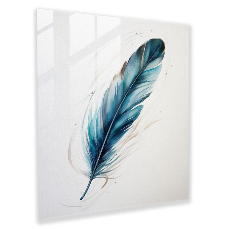 Glasbild Zarter Federhauch - Minimalistisches Aquarell Glaswandkunstwerk - Modernes Kunstwerk