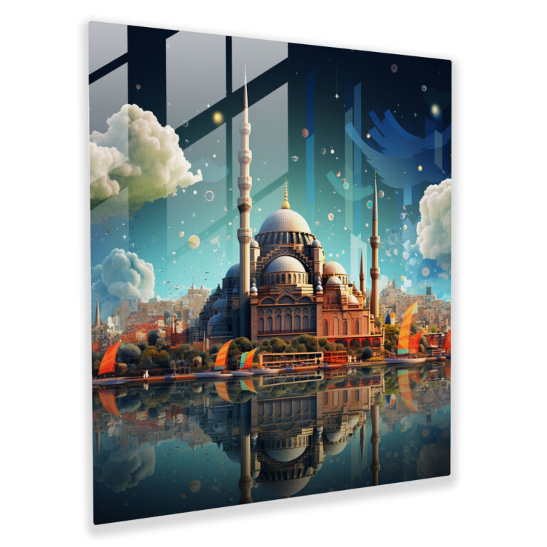 Glasbild Dreamscape Istanbul: Surreale digitale Kunst Glas Wanddekoration