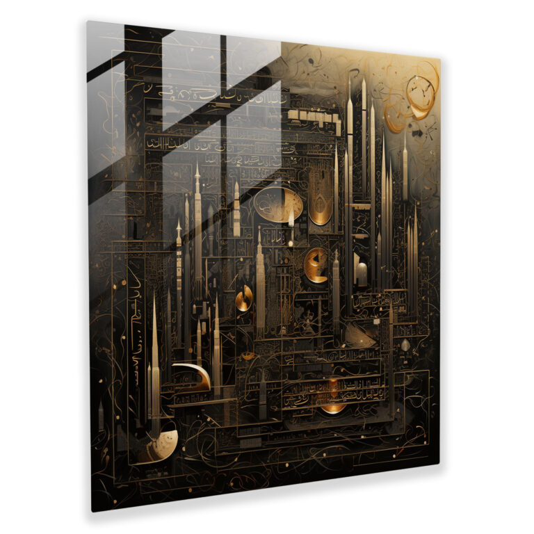 Glasbild der Kaaba mit Quranversen - Kaaba Quranverse Wanddekoration Moderne Kunst
