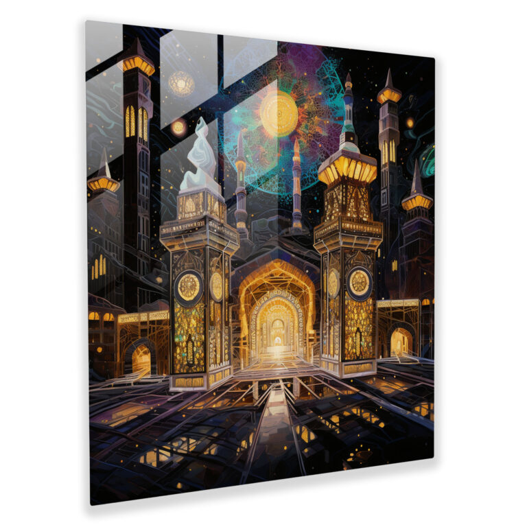 Kaaba Glasbild - Kaaba filigrane Muster Glasbild Wanddekoration