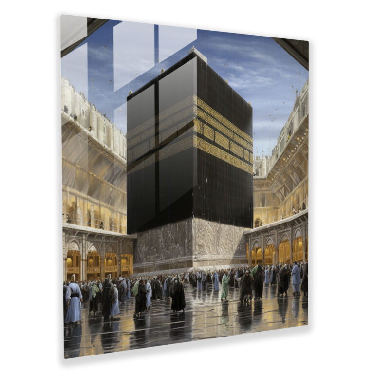 Hyperrealistisches Glasbild der Kaaba - Glaswandkunst lebensechte Darstellung Wohnkultur