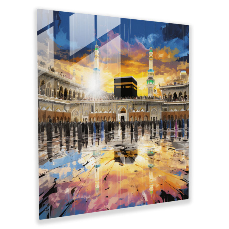 Kaaba Pop Art Glasbild - Dynamisch kühn lebendige Farben