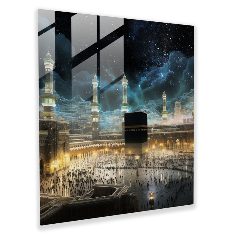 Glasbild Kaaba - Nachtbeleuchtung - Zuhause Dekoration Glasbild Glas Wandkunst