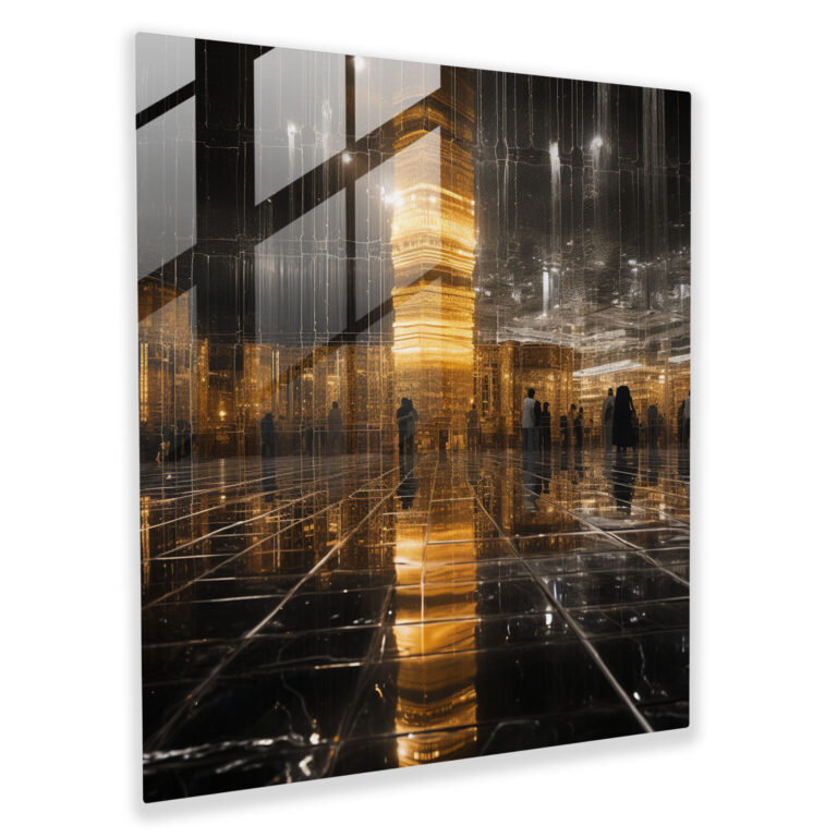 Glasbild mit abstraktem Druck - Spiegelnde Kaaba - Kaaba Besonderheit Wanddekoration Spiegelnde Oberflächen