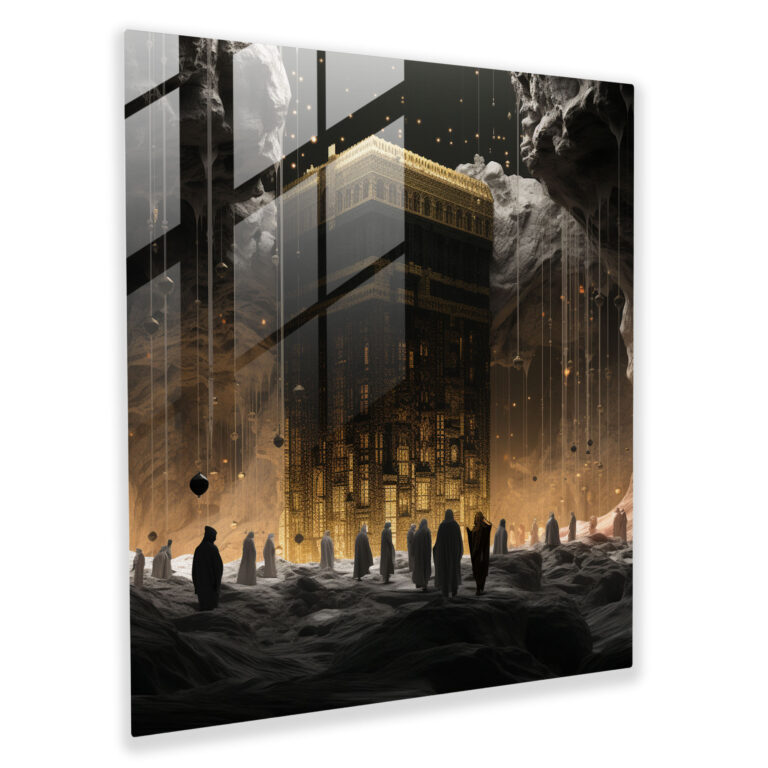 Glasbild - Kaaba in einem überraschenden Setting modernes Kunstwerk