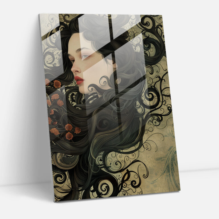 Frida Kahlo Stil Wanddekoration - Leinwandbild Glasbild fließende Haare kunstvolle Details
