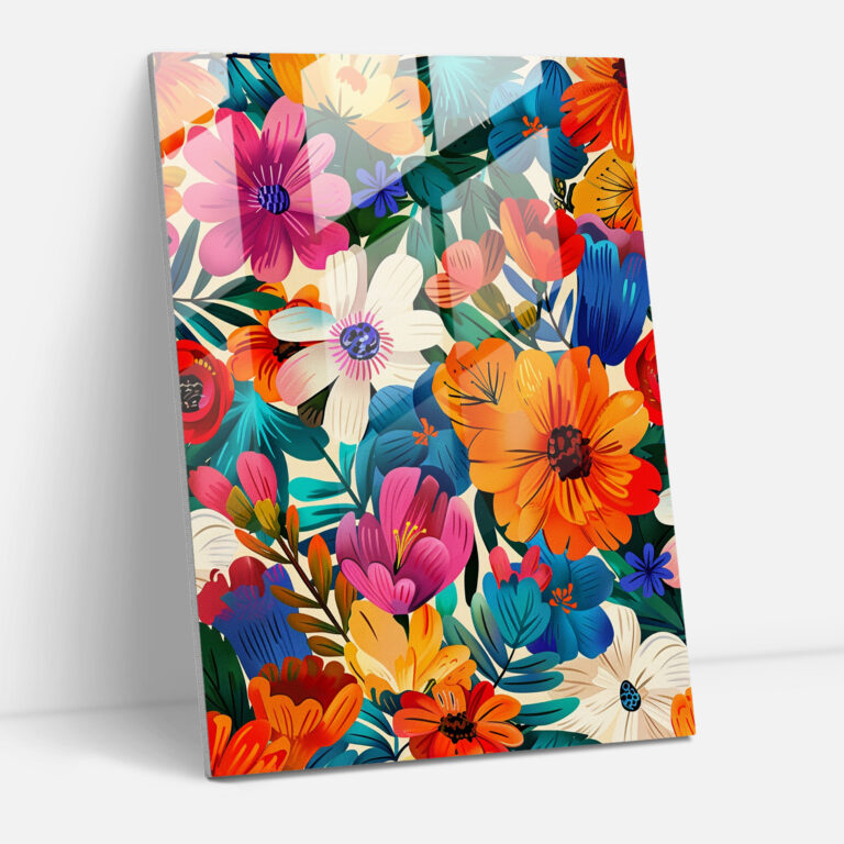Glasbild im Frida Kahlo Stil - Frida Kahlo Kunstwerke Glasbild lebendige florale Muster
