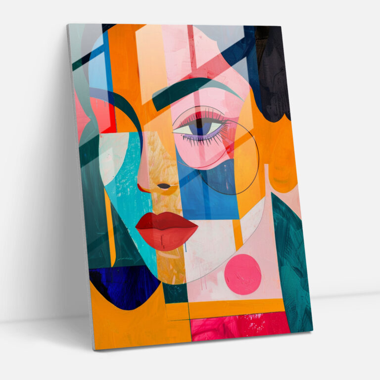 Frida Kahlo Stil Glasbild - Geometrische Formen Abstraktes Porträt Glasbild