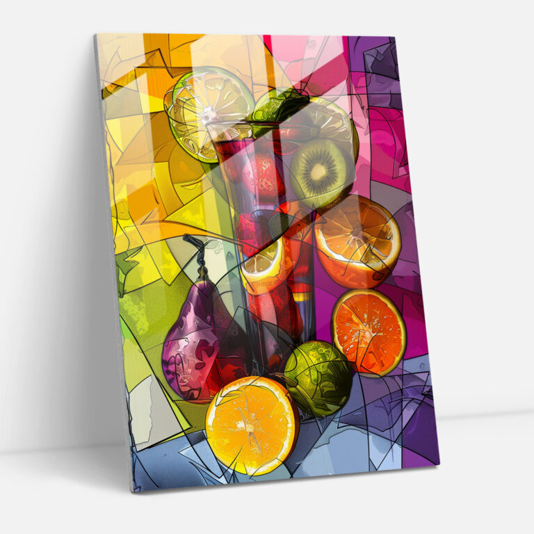Frida Kahlo Stil Glasbild - Frida Kahlo Werke Kräftige Farben Früchte Bunt