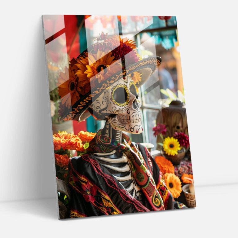 Frida Kahlo Stil Wohnkultur - Leinwandbild Festliche Atmosphäre Tag der Toten Glasbild