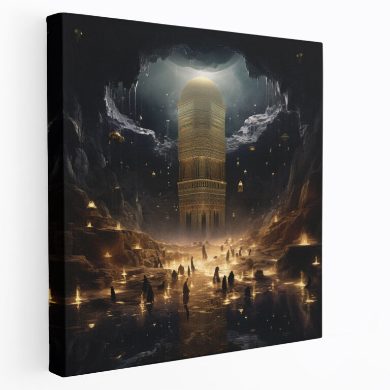Kaaba Leinwandbild - Surreales Kunstwerk Himmlische Elemente